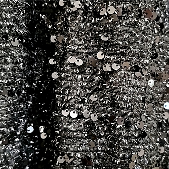 Elliatt Aubree Black Sequined Square Neck Knit Puffed Sleeve Cut Out Midi Dress - Picture 11 of 17